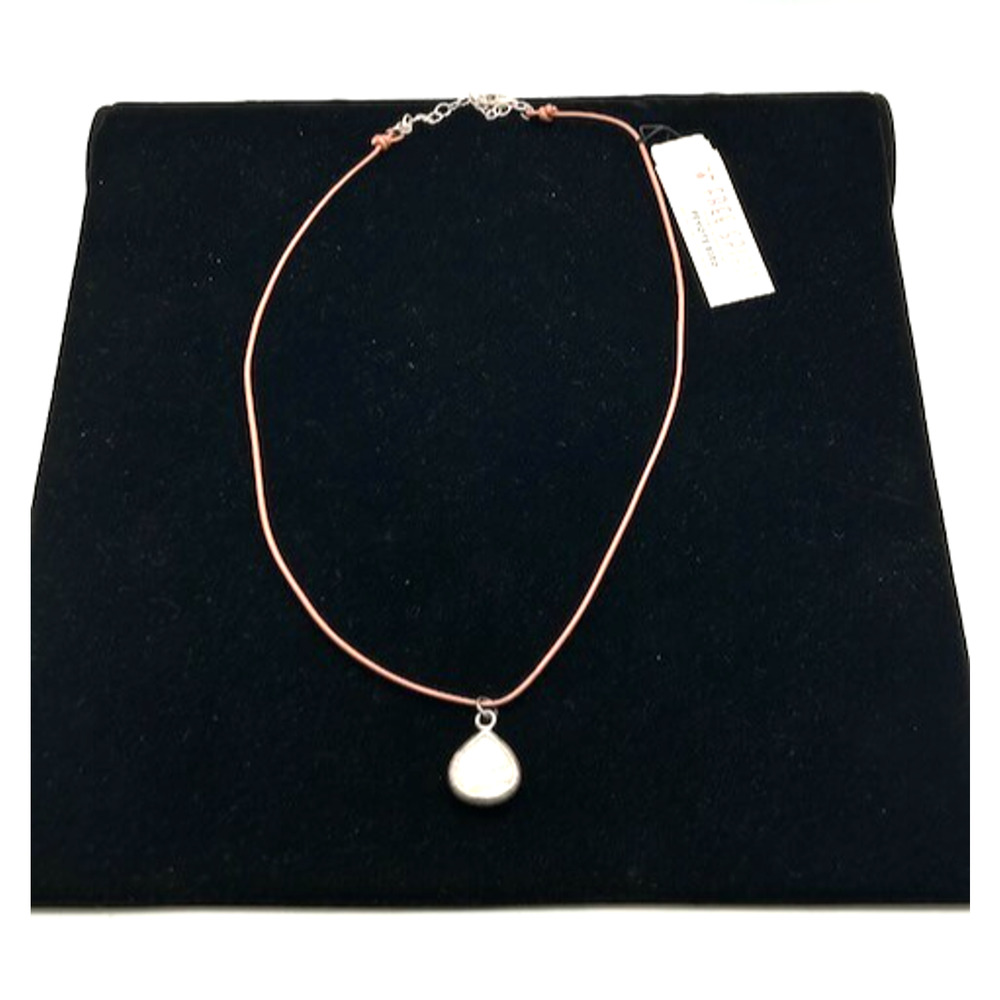 NWT Peyote Bird Teardrop Leather Cord Necklace Genuine Stone Sterling Silver 18"